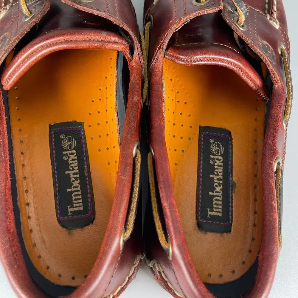 Men's 7.5 Women's 9 Timberland Classic Brown Leather 2 Eye Boat Shoe Loafers GUC